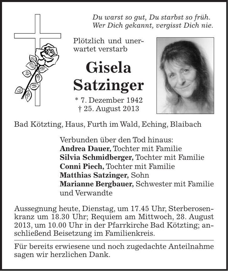 Traueranzeige Gisela Satzinger