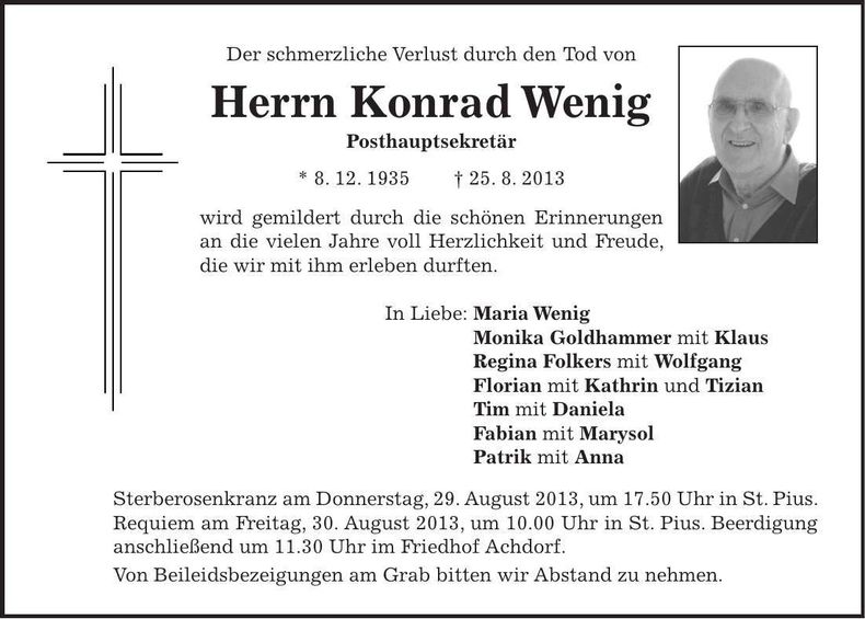 Traueranzeige Konrad Wenig