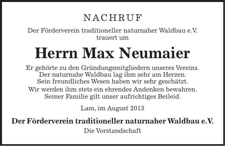 Traueranzeige Max Neumaier