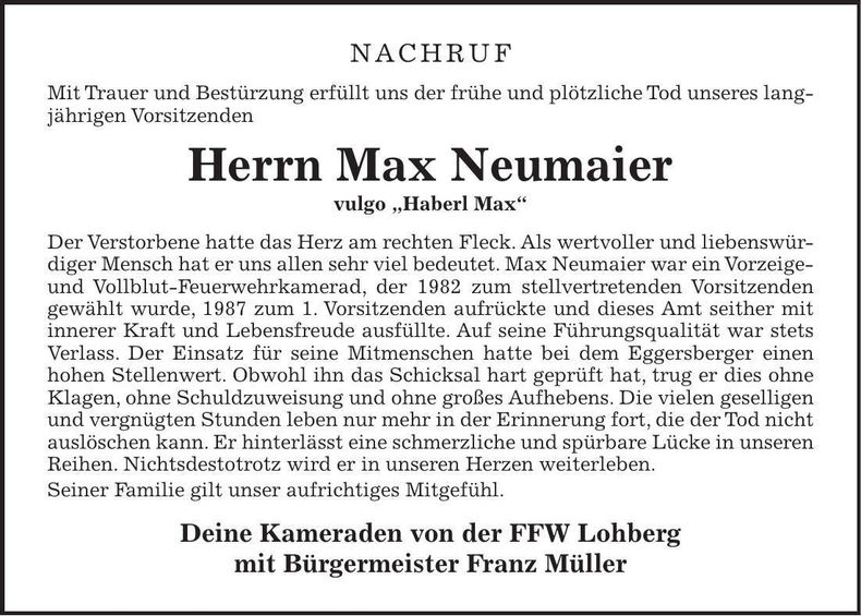 Traueranzeige Max Neumaier