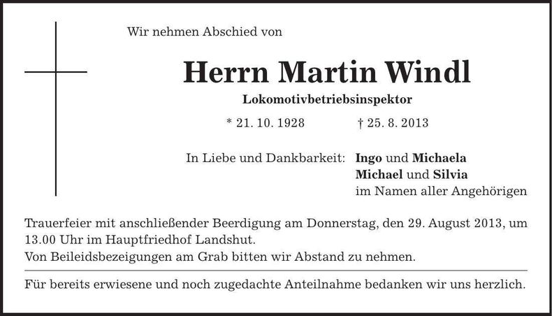 Traueranzeige Martin Windl