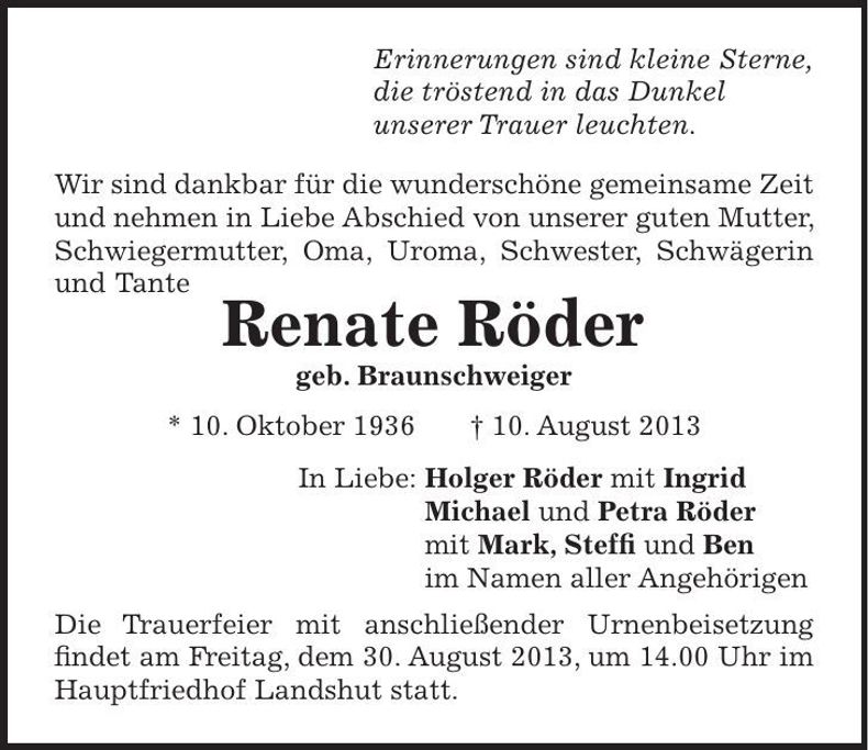 Traueranzeige Renate Röder