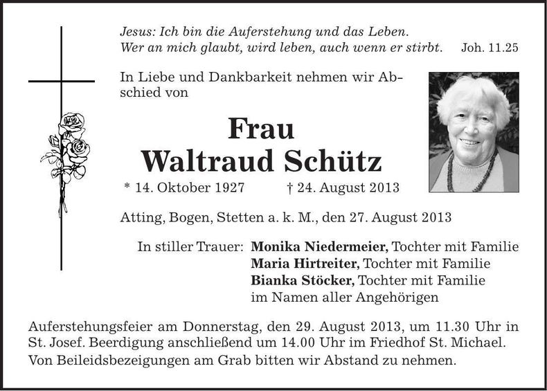 Traueranzeige Waltraud Schütz