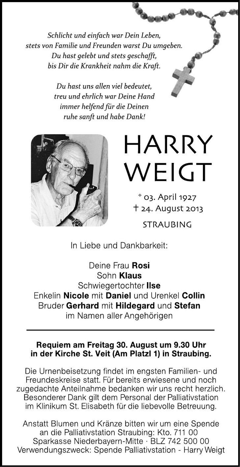 Traueranzeige Harry Weigt