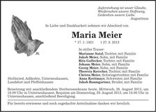 Traueranzeige Maria Meier