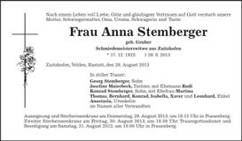 Traueranzeige Anna Stemberger