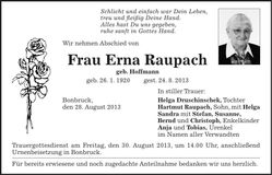 Traueranzeige Erna Raupach