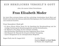 Traueranzeige Elisabeth Moder
