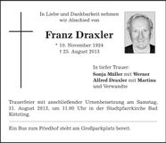 Traueranzeige Franz Draxler