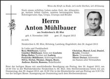 Traueranzeige Anton Mühlbauer