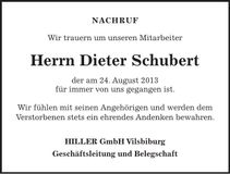 Traueranzeige Dieter Schubert