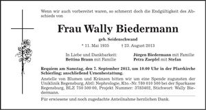 Traueranzeige Wally Biedermann