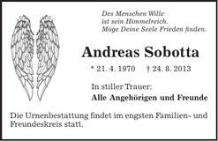 Traueranzeige Andreas Sobotta