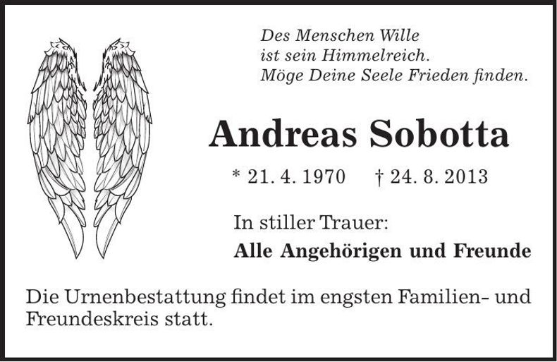 Traueranzeige Andreas Sobotta