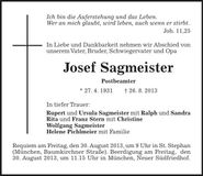 Traueranzeige Josef Sagmeister