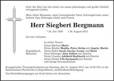 Traueranzeige Siegbert Bergmann