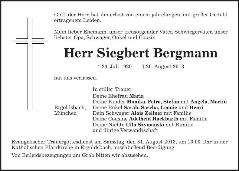 Traueranzeige Siegbert Bergmann