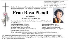 Traueranzeige Rosa Piendl