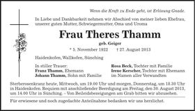 Traueranzeige Theres Thamm