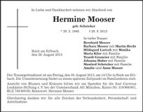 Traueranzeige Hermine Mooser