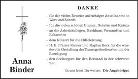 Traueranzeige Anna Binder