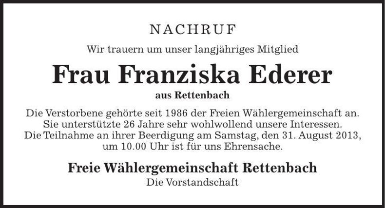 Traueranzeige Franziska Ederer