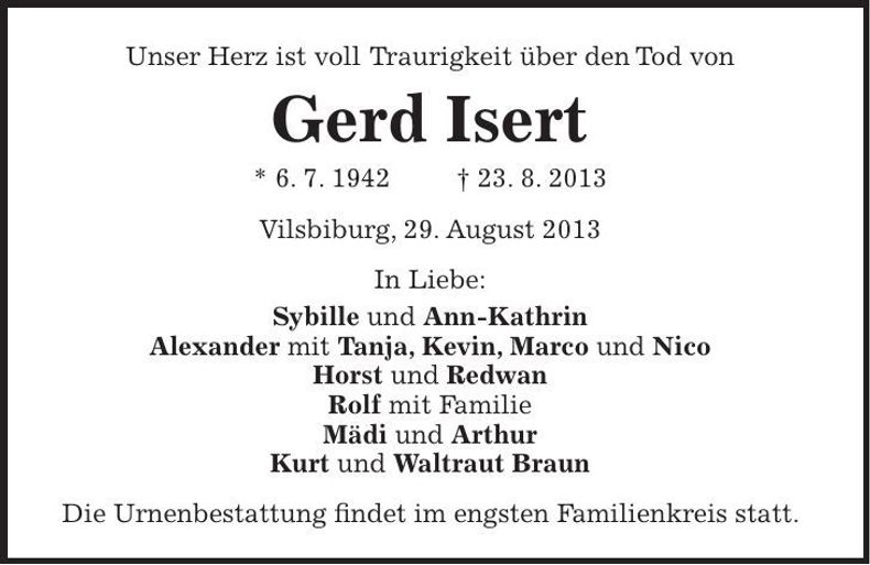 Traueranzeige Gerd Isert