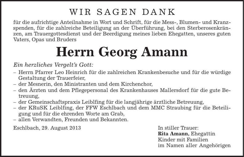 Traueranzeige Georg Amann
