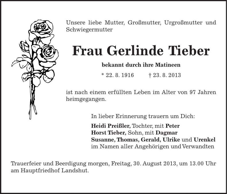 Traueranzeige Gerlinde Tieber