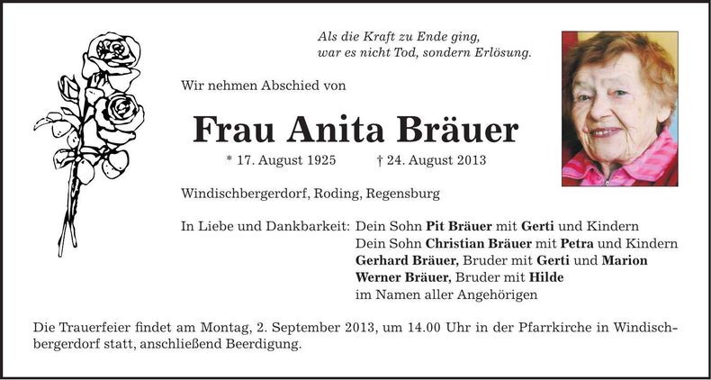 Traueranzeige Anita Bräuer