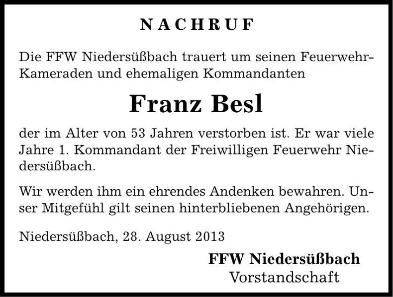 Traueranzeige Franz Besl