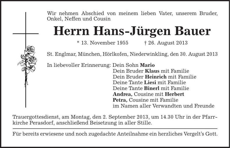 Traueranzeige Hans-Jürgen Bauer