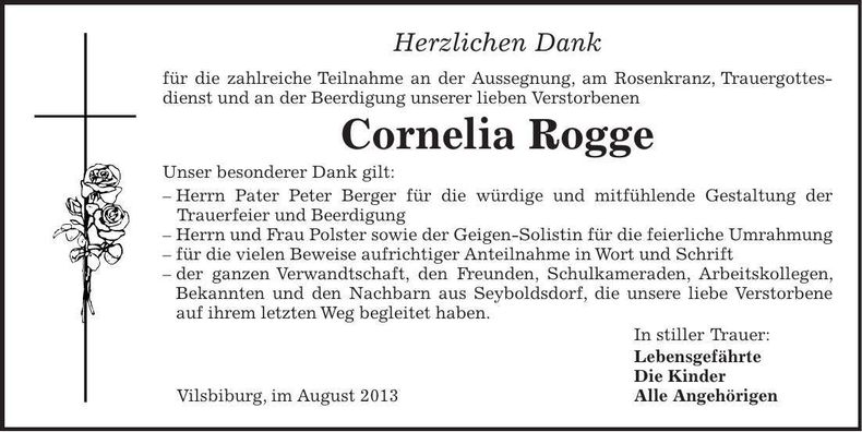 Traueranzeige Cornelia Rogge