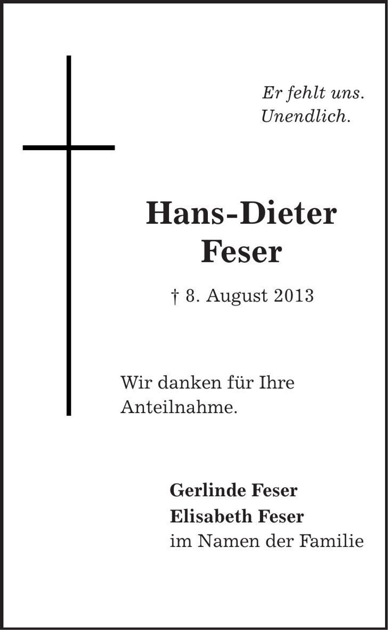 Traueranzeige Hans-Dieter Feser