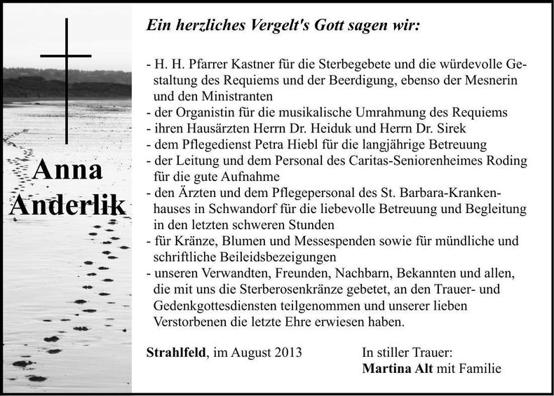 Traueranzeige Anna Anderlik