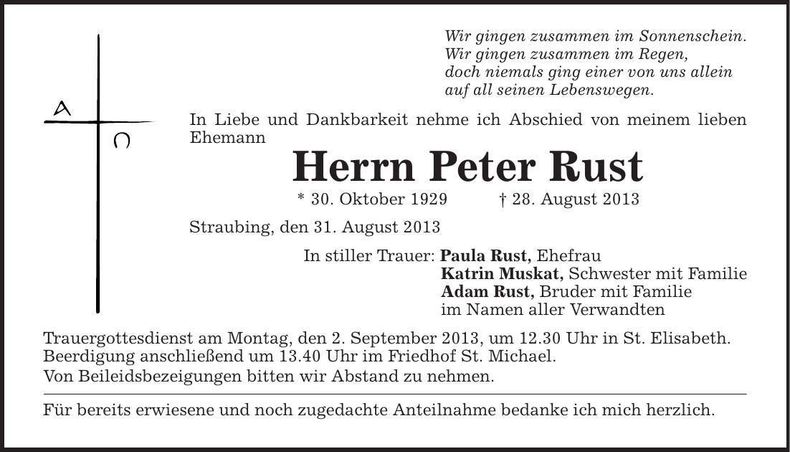 Traueranzeige Peter Rust