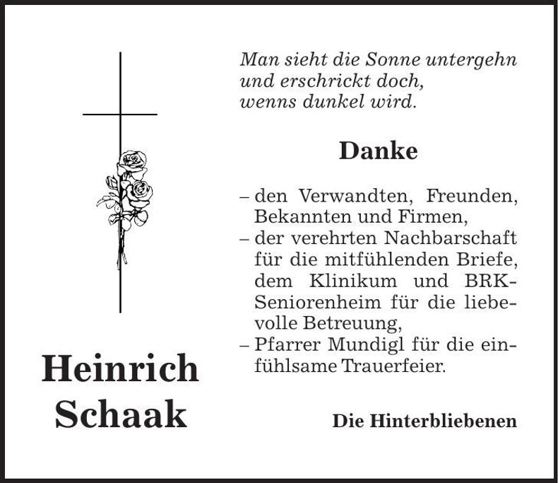 Traueranzeige Heinrich Schaak