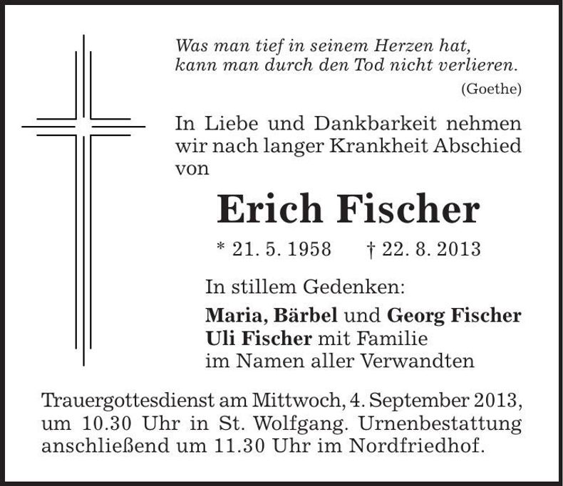 Traueranzeige Erich Fischer
