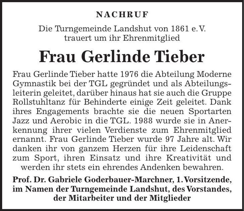 Traueranzeige Gerlinde Tieber