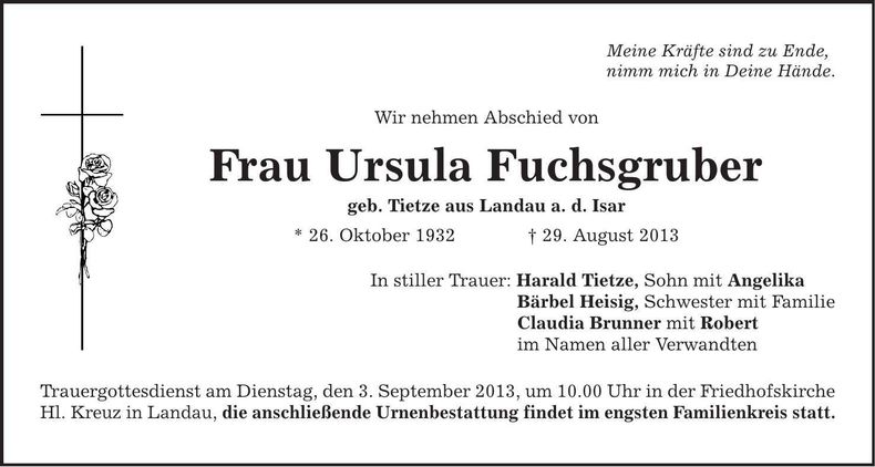 Traueranzeige Ursula Fuchsgruber