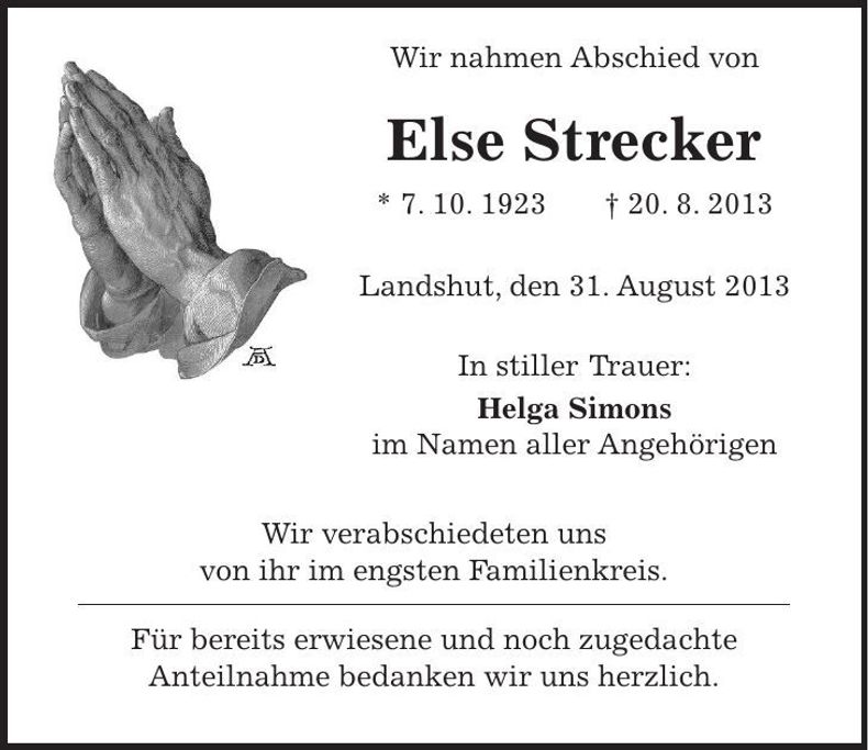 Traueranzeige Else Strecker