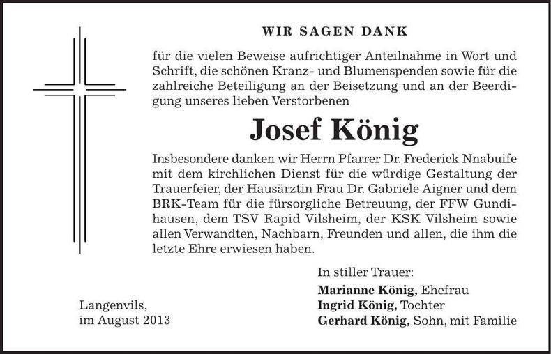 Traueranzeige Josef König