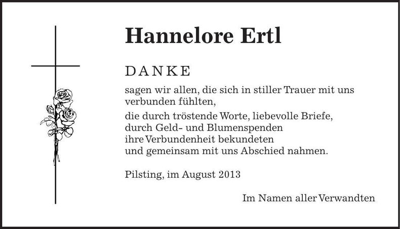 Traueranzeige Hannelore Ertl