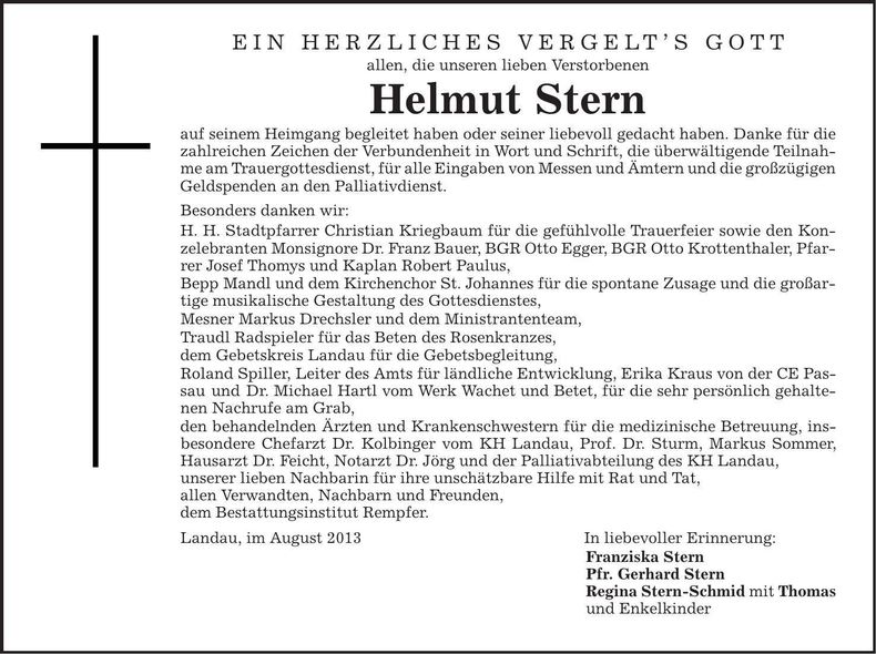 Traueranzeige Helmut Stern