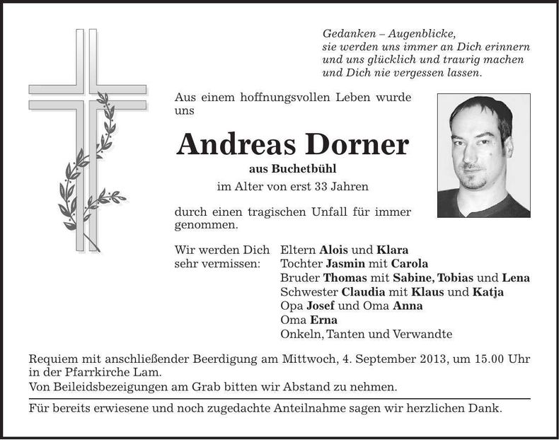 Traueranzeige Andreas Dorner