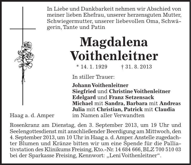Traueranzeige Magdalena Voithenleitner