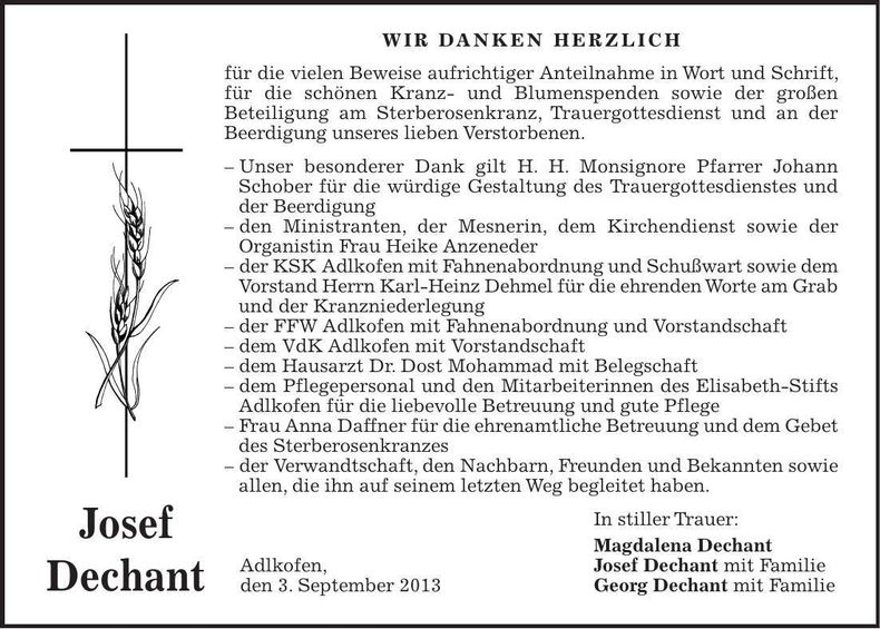 Traueranzeige Josef Dechant