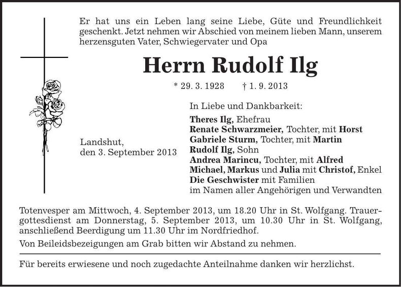 Traueranzeige Rudolf Ilg