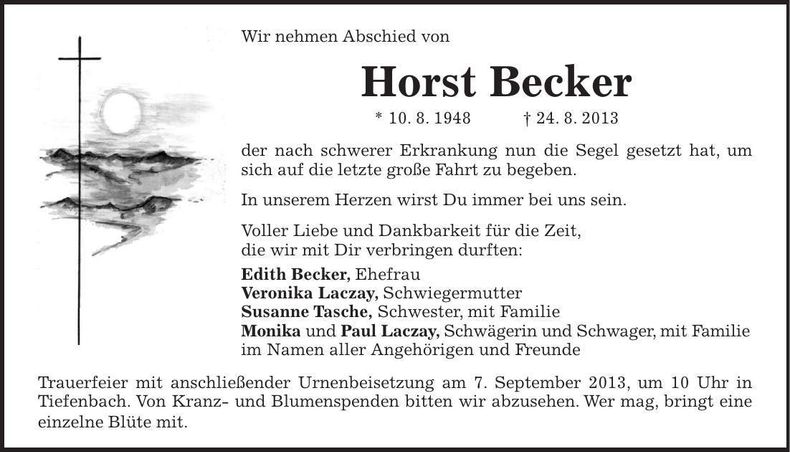 Traueranzeige Horst Becker
