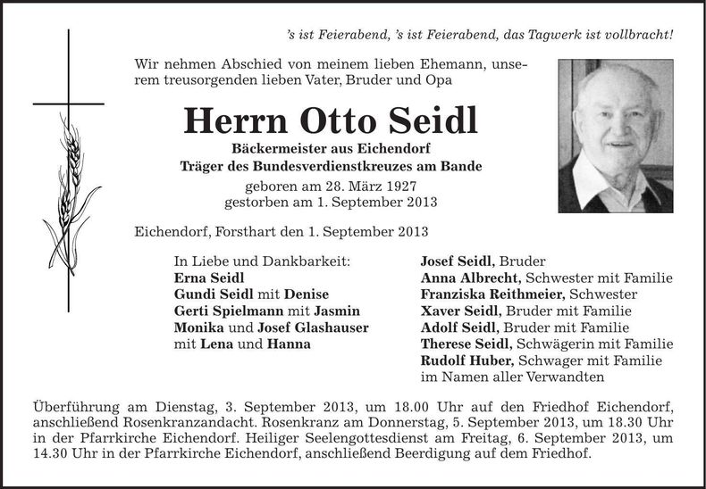 Traueranzeige Otto Seidl